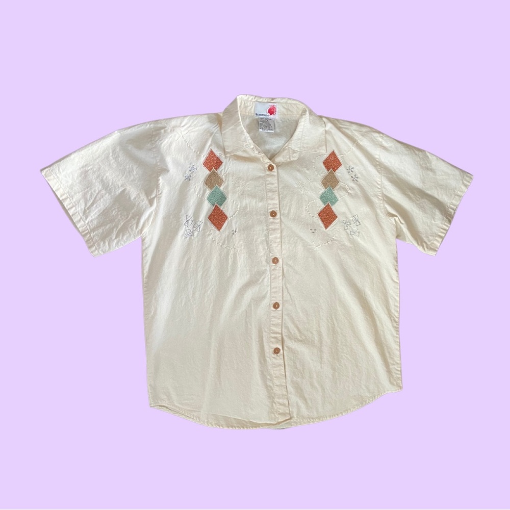 Vintage y2k / 90s Embroidered Button Down Short Sleeve Bowler Shirt 🔥